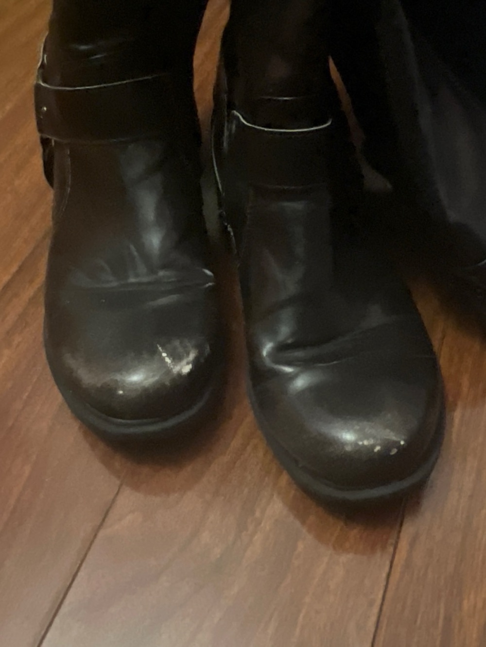Black Mid-Calf Buckle Riding Boots - Picture 2 of 4